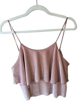 Another Story Blush Pink Velvet Ruffle Crop Cami Top Size XL Y2K Feminine